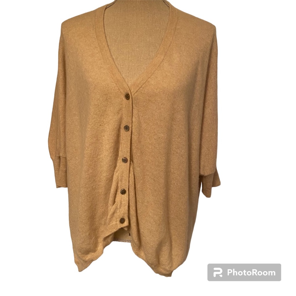 MINNIE ROSE SWEATER CARDIGAN CASHMERE OATMEAL TAN CREAM BUTTONS V-NECK SIZE XS S